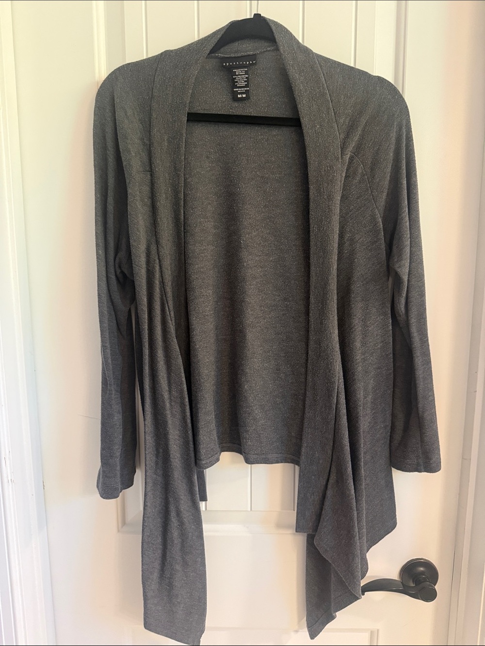 Apostrophe Gray Open-Front Draped Cardigan Sweater